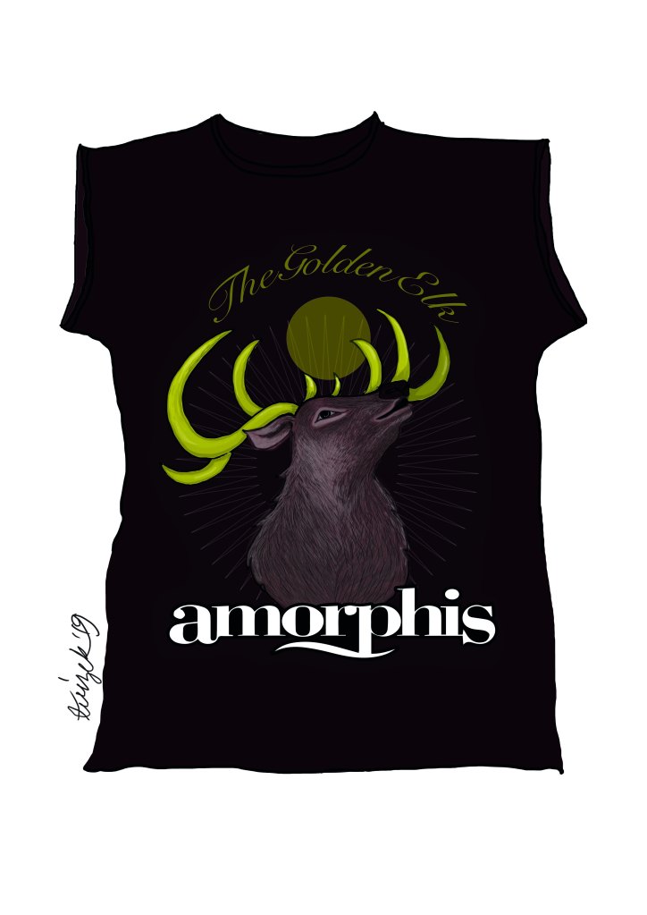 Tuizek suunnittelema kuvitus bändipaitaan, harjoitus kuvitusvälineet-kurssille. 